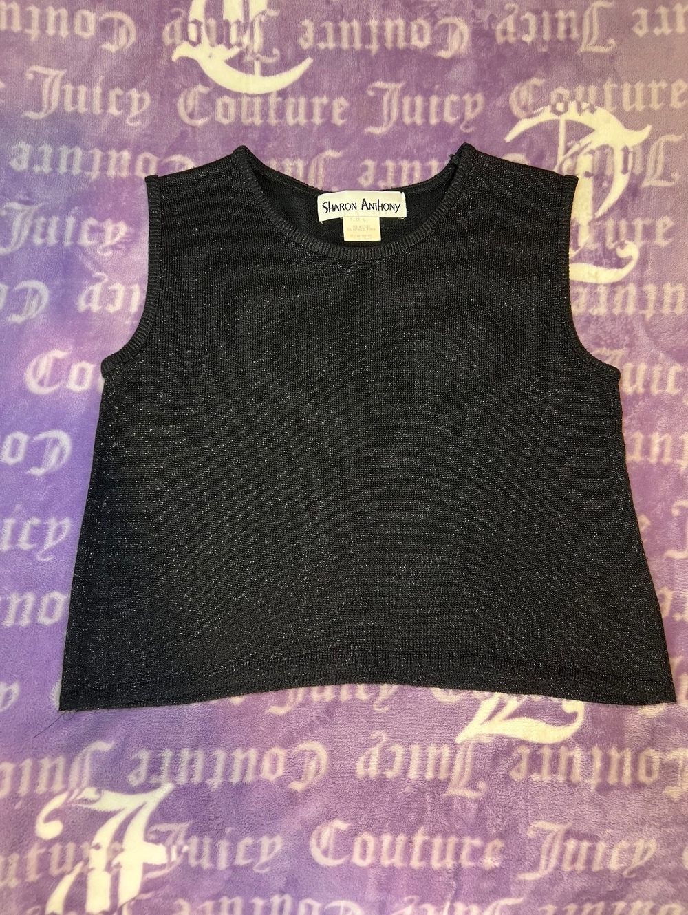 Vintage 90s Sharon Anthony Black Metallic Knit Top Size L